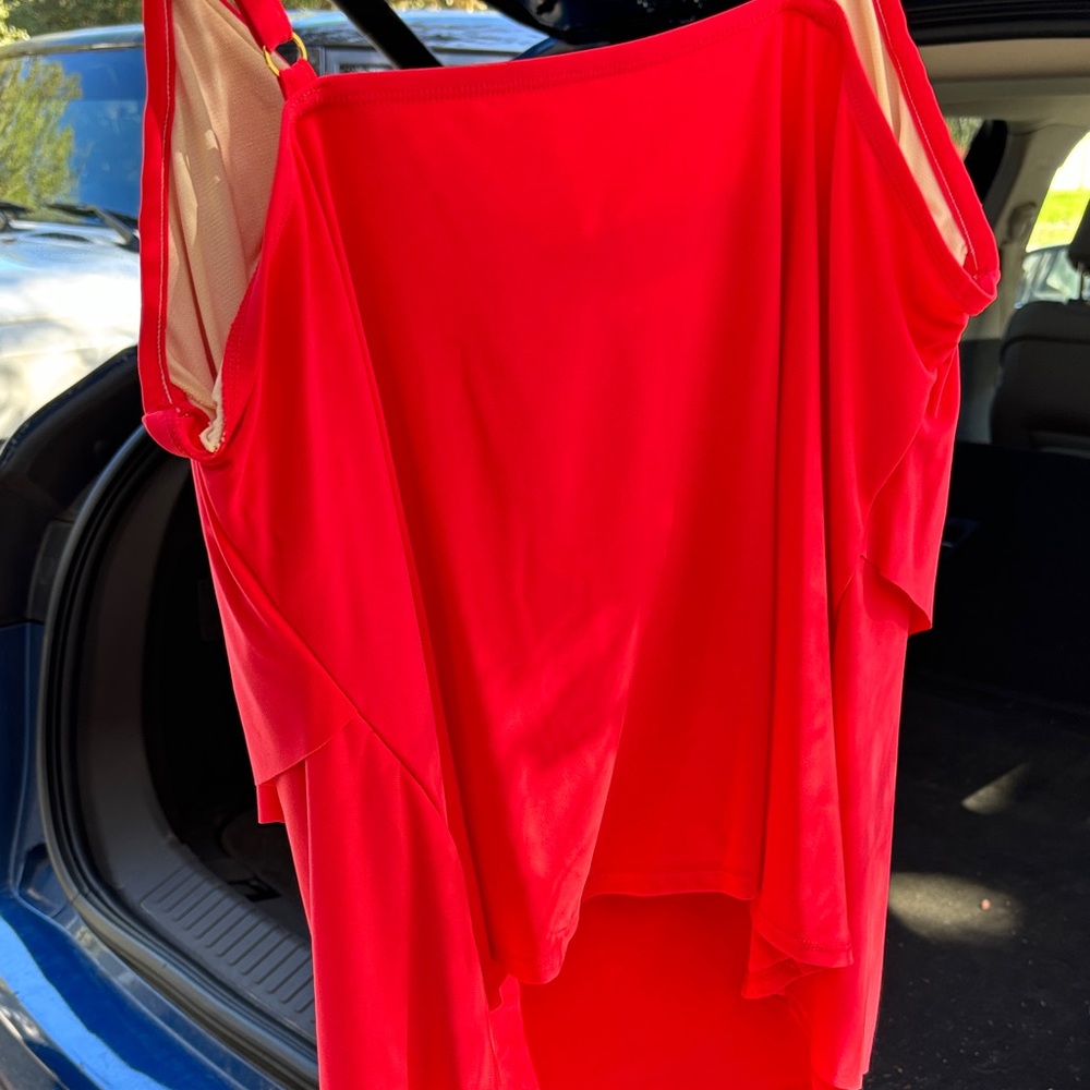 Aqua Green Vibrant Red Layered Swim Camisole - Picture 5 of 8